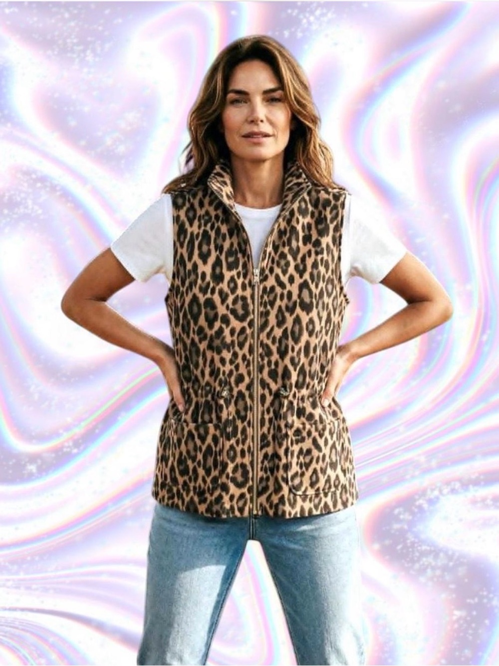 Chico's Leopard Print Zip-Front Vest in Brown/Black
